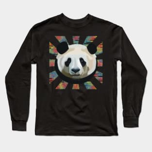 Striking Panda bear on glitched patterned rays Long Sleeve T-Shirt